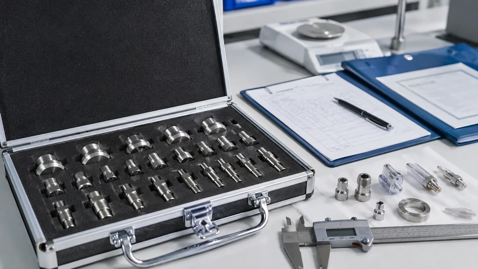 Medical connector gauge inspection and quality control workspace
