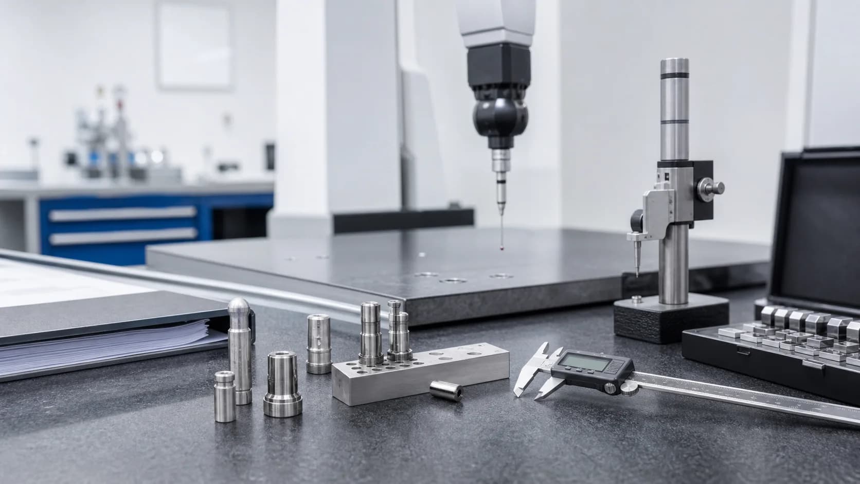 Metrology bench scene for medical connector gauge calibration planning