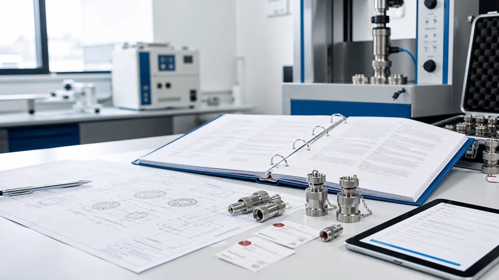 Standards binder, connector drawings and reference connectors for test setup planning