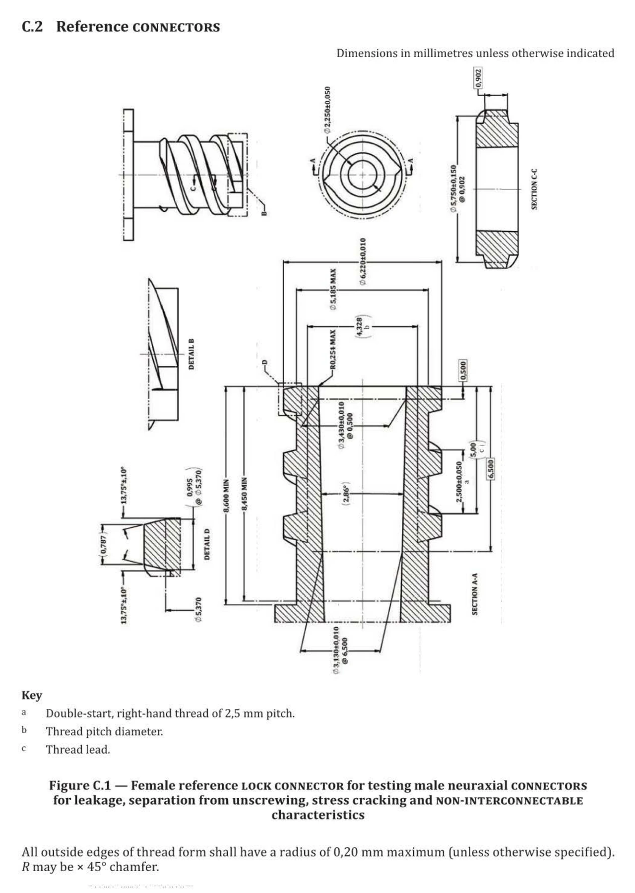 ISO 80369-6 Figure C.1 Female Neuraxial Reference Lock Connector visual