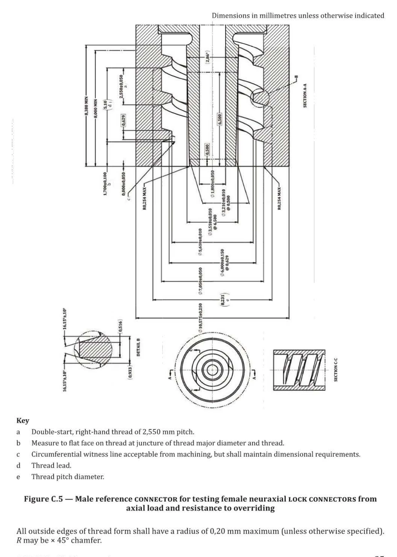 ISO 80369-6 Figure C.5 Male Axial-Load Neuraxial Reference Connector visual